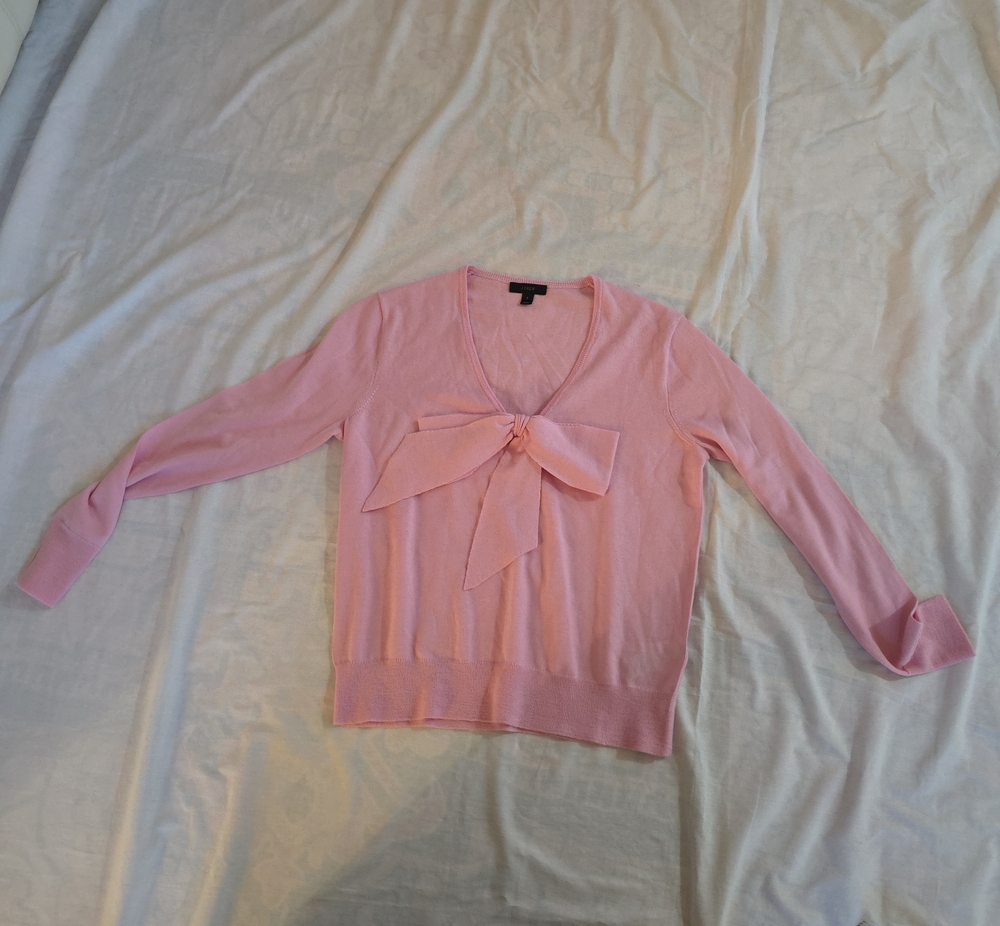J. Crew Light Pink V-Neck Bow Sweater